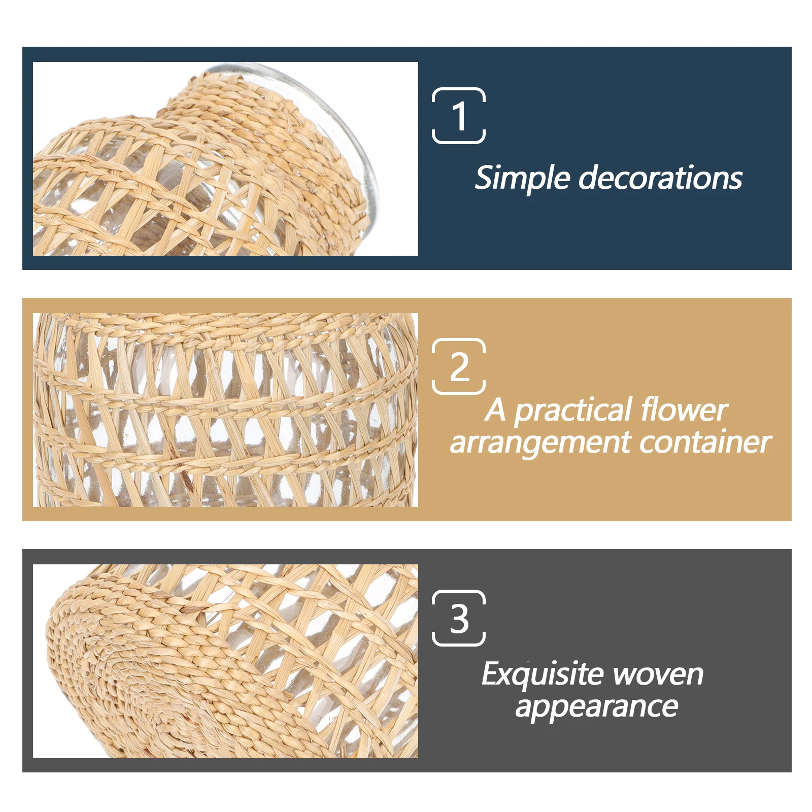 

Rattan Glass Vase Hydroponic Bottle Home Decoration Flower Container Table Craft Insert Office Adornment High Quality
