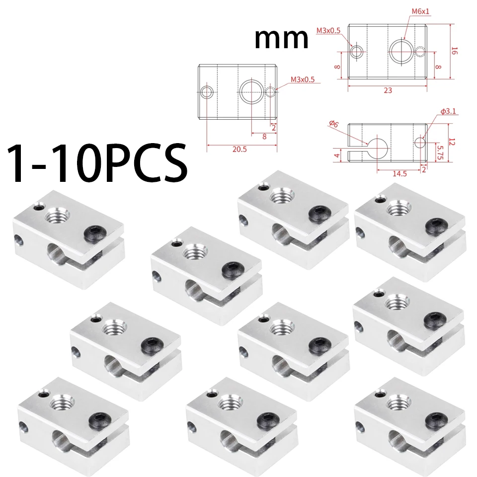 

1-10pcs Upgraded Aluminium V6 Heat Block 23*16*12 mm For E3D V5 V6 PT100 J-head Extruder HotEnd Heater Heating 3D printer parts