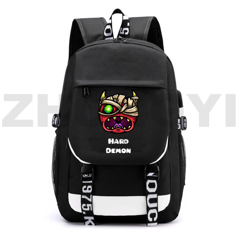 Canvas Angry Geometry Dash Backpack Teenager Computer Sports School Bags Mens Travel Business Anti-theft USB Charging Bookbag