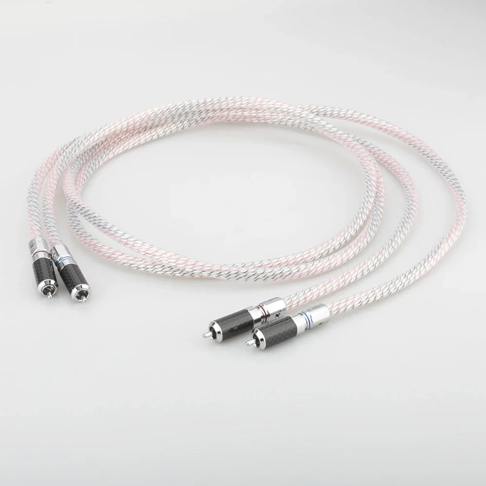 Par Nordost Valhalla 7N cabo de interconexão RCA de áudio banhado a prata com conector RCA de fibra de carbono