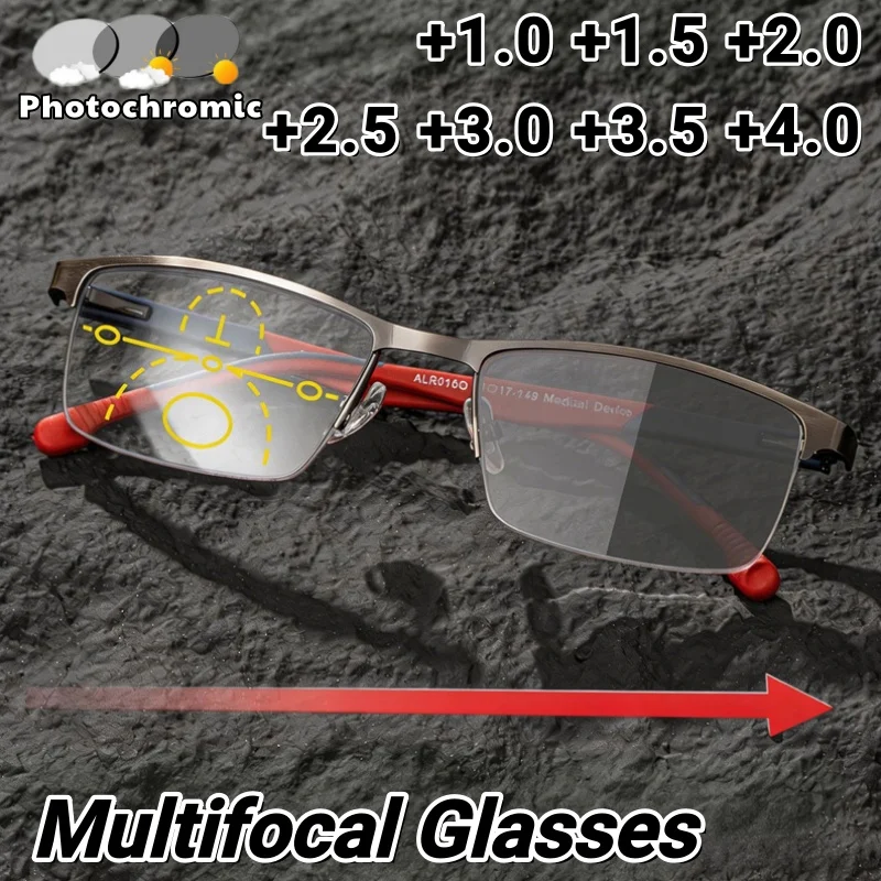 

Men's Business Progressive Photochromic Multifocal Anti-blue Light Presbyopia Glasses Women's Durable Hinge Eyewear +1.0 To +4.0