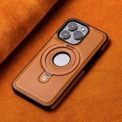 Luxury PU Leather Magnetic Holder Ring Case For IPhone 17 Air 16 Pro Max 15 14 13 12 Magsafe Wireless Charging Hollow Logo Cover