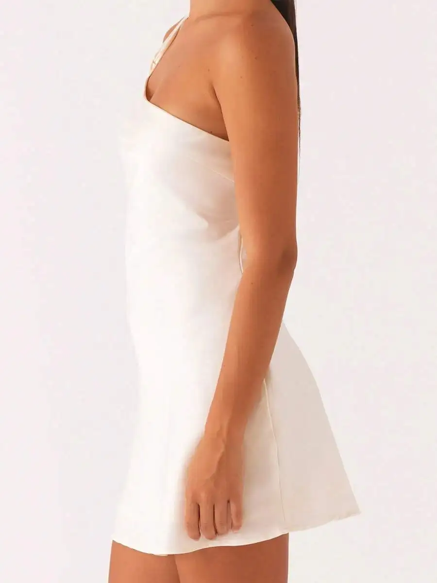 Vestido corto de verano para mujer, de un solo hombro, sin mangas, estilo bohemio, informal, con espalda descubierta, para fiesta en la playa
