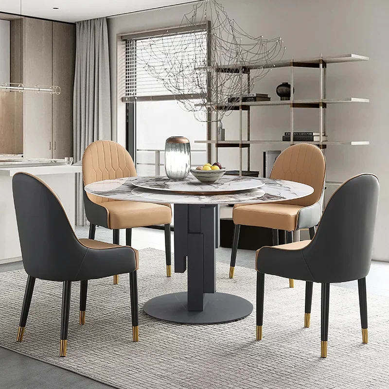 Houten Ronde Eettafels Koffie Marmeren Midden Einde Eettafels Draaitafel Witte Vloer Luxe Mesa Comedor Meubelen WSW35XP