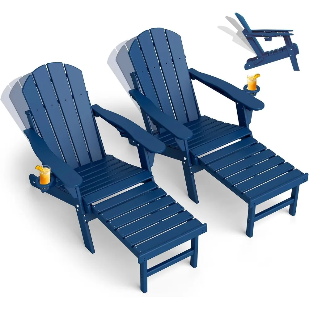 

Adjustable Adirondack Chair with Retractable Ottoman Set of 2 | Folding | HDPE Plastic | Fire Pit Chairs w/Foot Rest