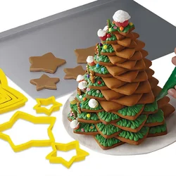 6pcs/ Set Christmas Tree Cookie Cutter Mold Xmas Plastic DIY 3D New Year Biscuits Gingerbread Maker Stamp Baking  Accessories