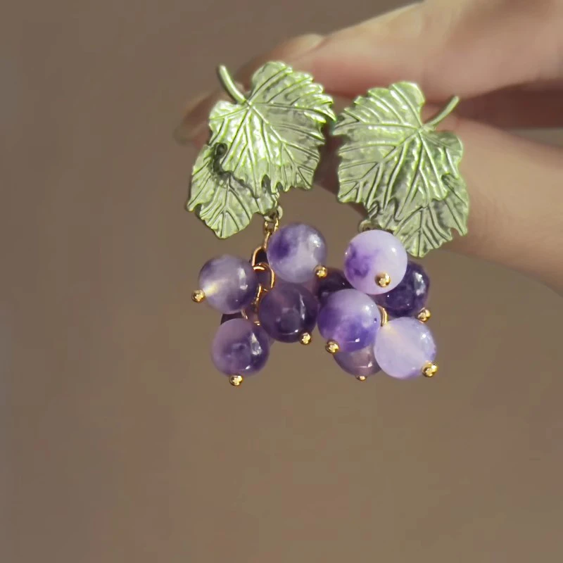 أنيقة الأرجواني العنب كريستال الخرزة قلادة أقراط للنساء بساطتها النبات وأقراط رومانسية تاريخ الحفلات مجوهرات هدايا #2