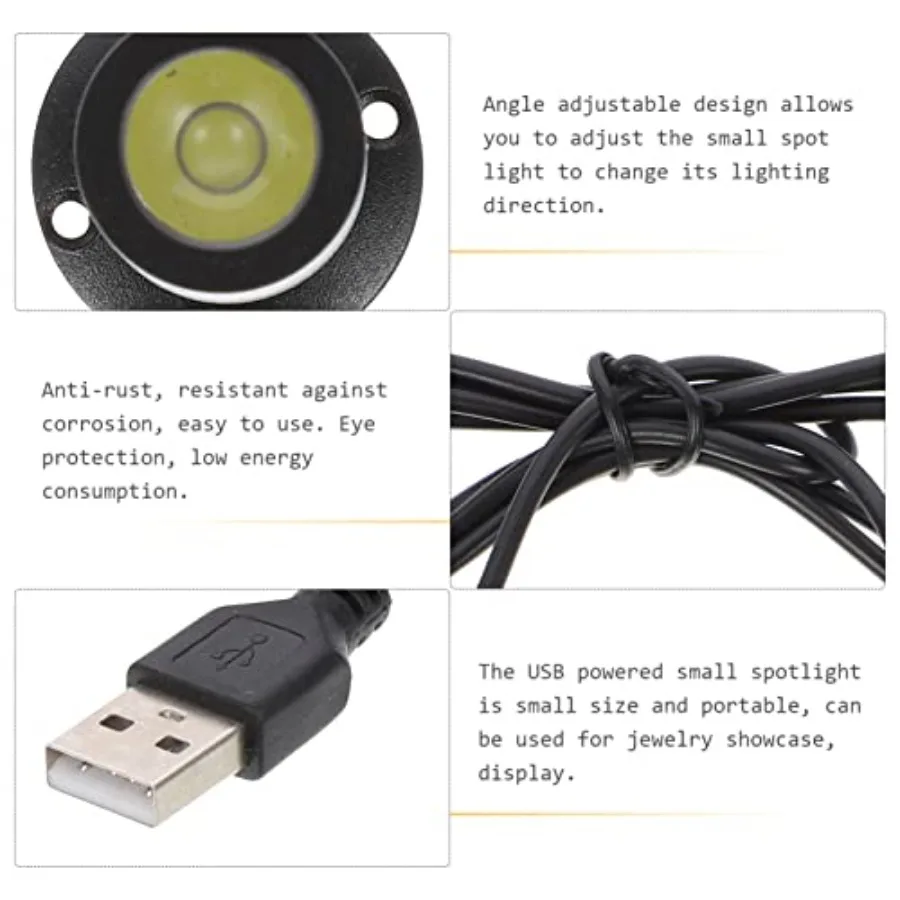 USB Powered Small Led Spotlight for Jewelry Showcase Indoor Under Cabinet Lighting Adjustable Angle Mini Display Lamp with Adhe