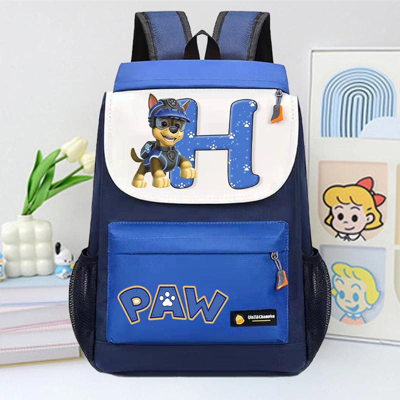 Paw Patrol 소년을위한 대용량 배낭 소녀 만화 편지 A-Z 인쇄 Schoolbag 학생 도서 편지지 보관 가방
