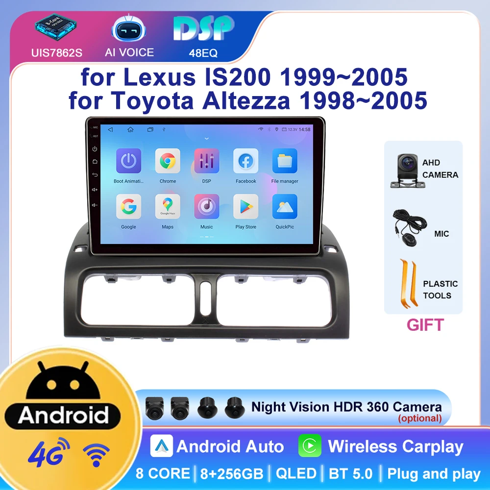 8-Core 4G WIFI Touch Screen GPS Navigation Video Player DSP Stereo Android Multimedia for Lexus IS200 1999~2005 Toyota Altezza