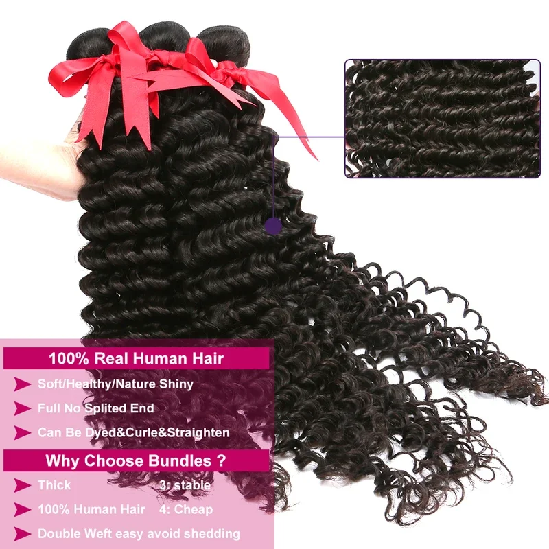 32 36 40 Inch Deep Wave Human Hair Bundles Brazilian Remy Unprocessed Weaving Curly Hair 1/2/3/4 Bundles Weave Extensions Deals image 2