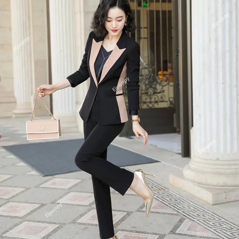 2024 New Women Elegant Pants Sets Fashion Office Lady Black Apricot Long Sleeve Jacket Blazer Coat Pants 2-częściowy zestaw garniturowy