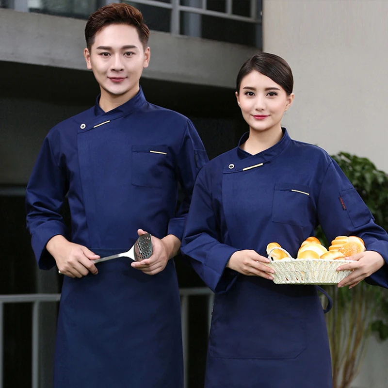 Hotel mannelijke chef's wit shirt kok kostuum restaurant uniform lange mouwen kantine werkkleding keuken zwart kookjack