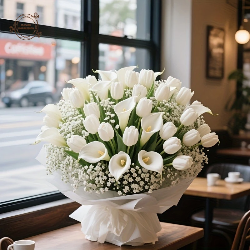 40 Stück künstliche Blumen, geeignet für alle Jahreszeiten und festliche Dekorationen, perfekt für die Hochzeit zu Hause, Gypsophila-Tulpen-Mix-Blumenstrauß – Detail 6