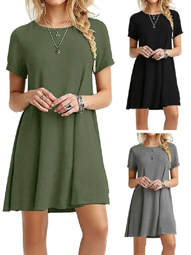 

Short sleeved dress women's new style Casual Boho Beach Dresses Womens O-Neck Party Summer Dress Short Sleeve Loose Mini Dress