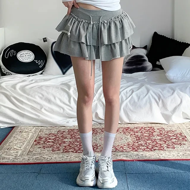 Summer 2025 Casual High Waist Fluffy Skirt Women's f-length Baked Cake Skirt with Fringe Versatile Cotton 00% Skirt