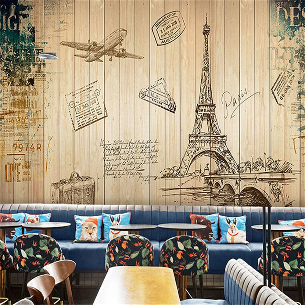 

custom Nostalgic world landmark building wall papers home decor butterfly background photo wallpapers for living room Stickers