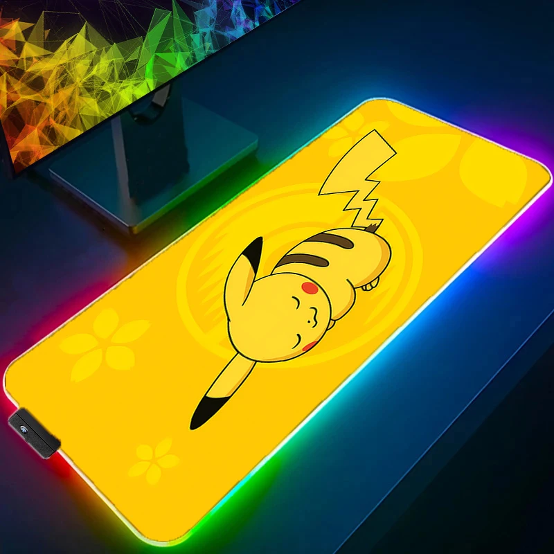 LED Mouse Pad Gaming Pokemon Pikachu XXL Backlight Accessories RGB Mousepad Gamer PC Completo Computer Keyboard Desk Mat