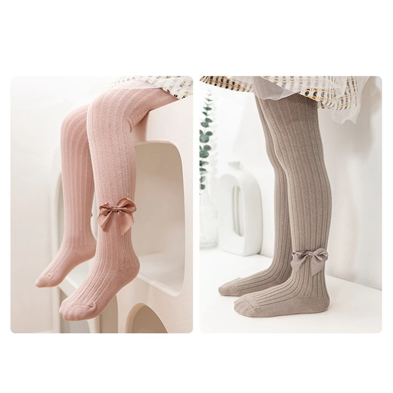 Leggings per bambini collant fiocco lavorato a maglia striscia di colore solido Leggings attillati bambino bambino ragazze primavera autunno pantaloni pantaloni