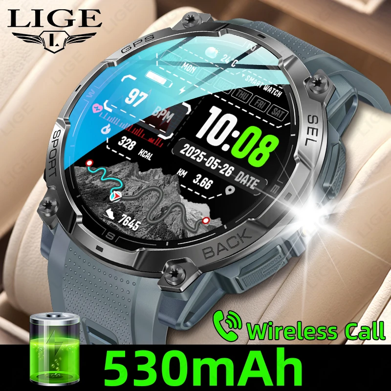 

LIGE New GPS Beidou Positioning Smart Watches For Men 3ATM Waterproof AMOLED Screen Sports Watches 530mAh Battery Smartwatch Men