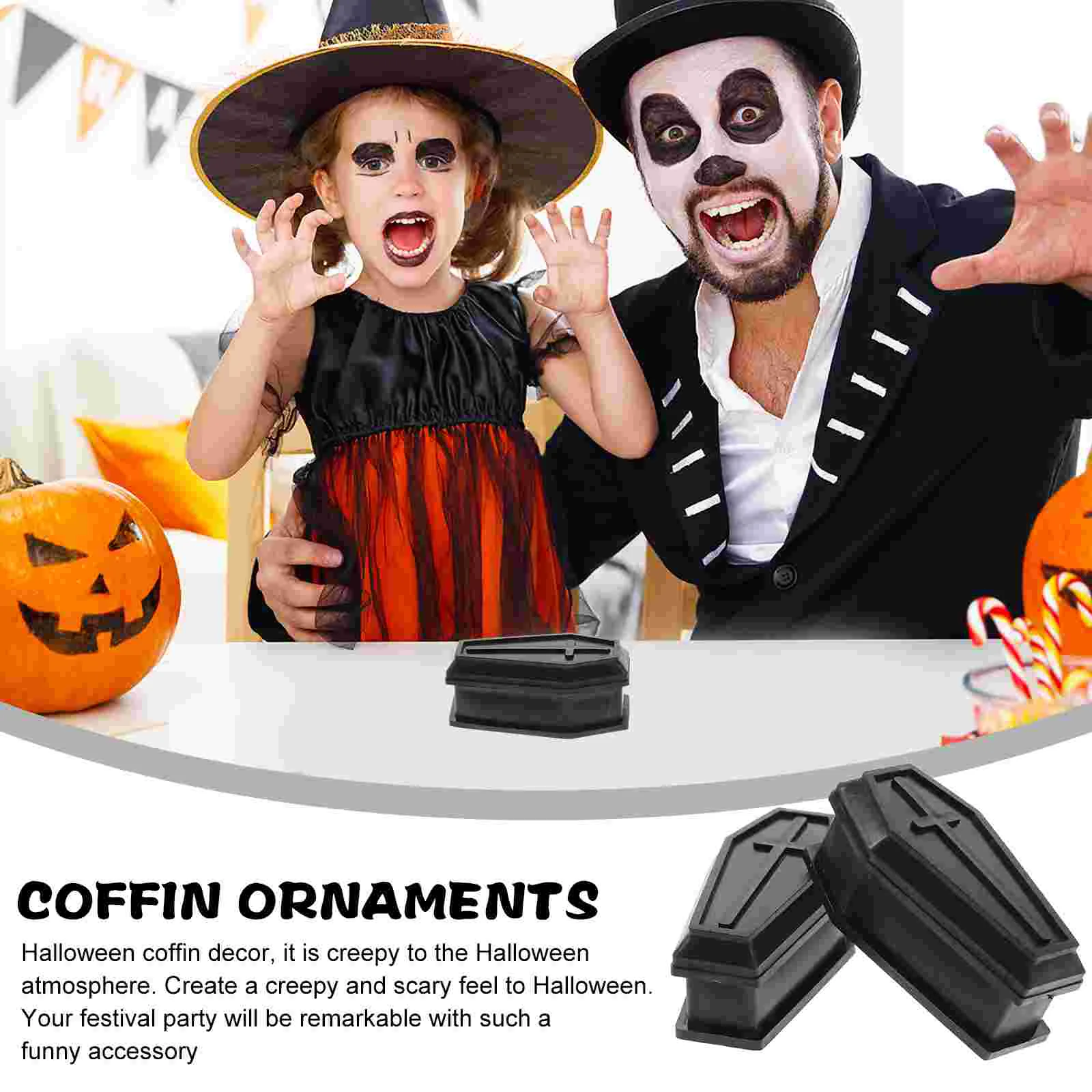 2 Pcs Black Halloween Coffin Model Realistic Haunted House Props Prank nament Reusable Snack Storage Box Party Decor Gift