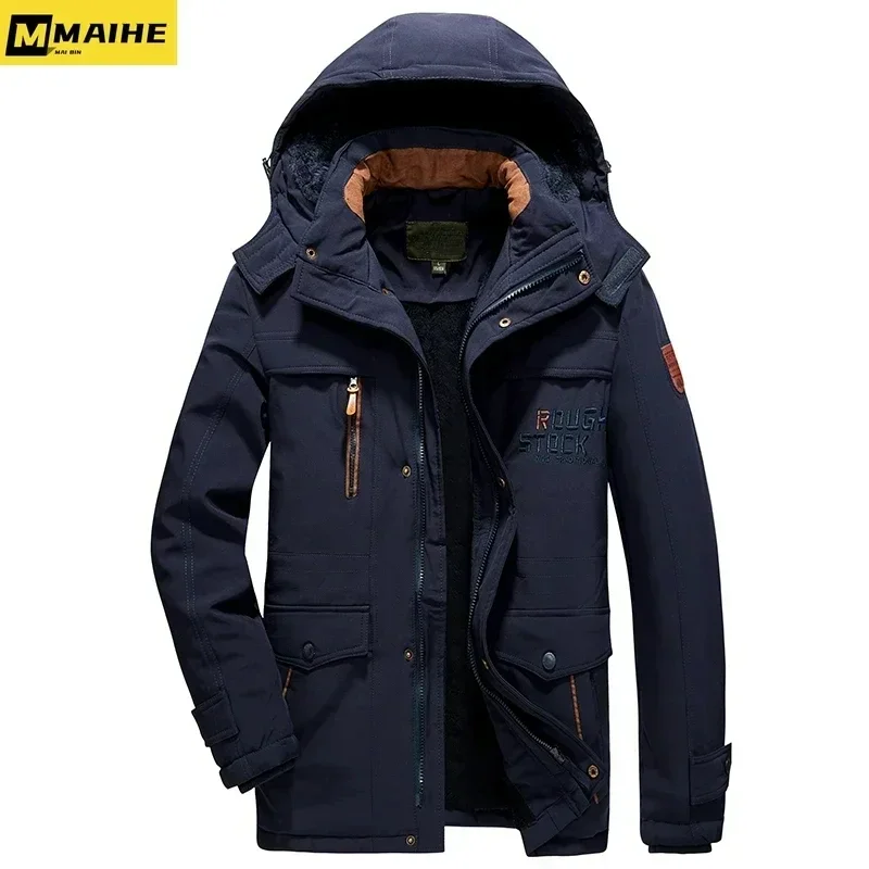 Parkas informales con forro polar grueso para hombre, abrigo cálido con sombrero desmontable, chaqueta de invierno de longitud media para caza y