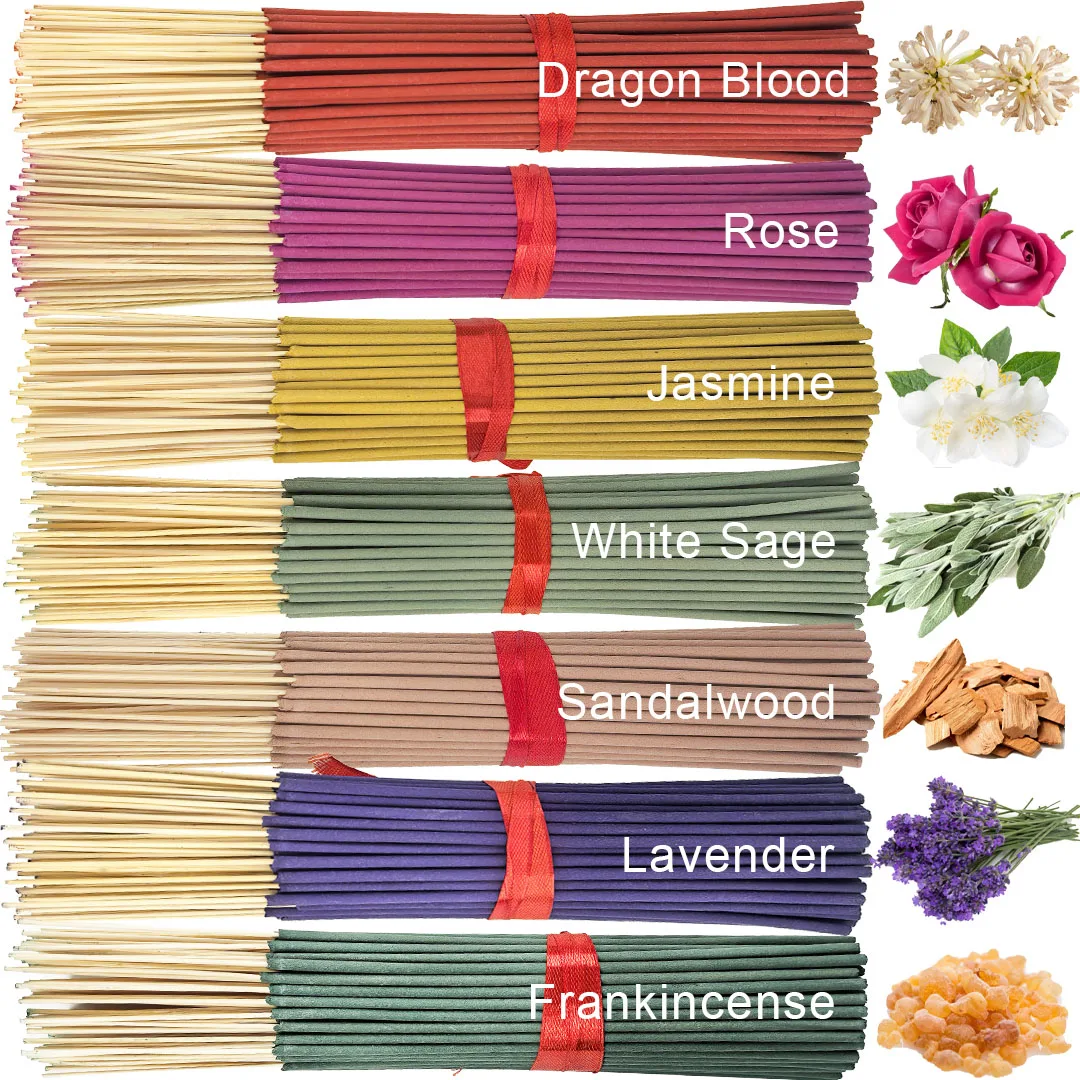 14 Sets of 280 Incense Sticks, Lavender, Milky Fragrance, Jasmine, Rose, Sandalwood, White Sage and Dragon's Blood Scents, Suitable for Home, Office, Yoga, Meditation, after Meals, Reading, Music, Long-Lasting Fragrance