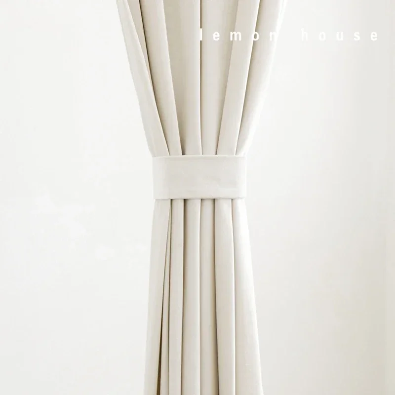 

French Luxury Velvet Velor Warm Light Beige Solid American Continental Minimalist Curtains for Living Room Bedroom
