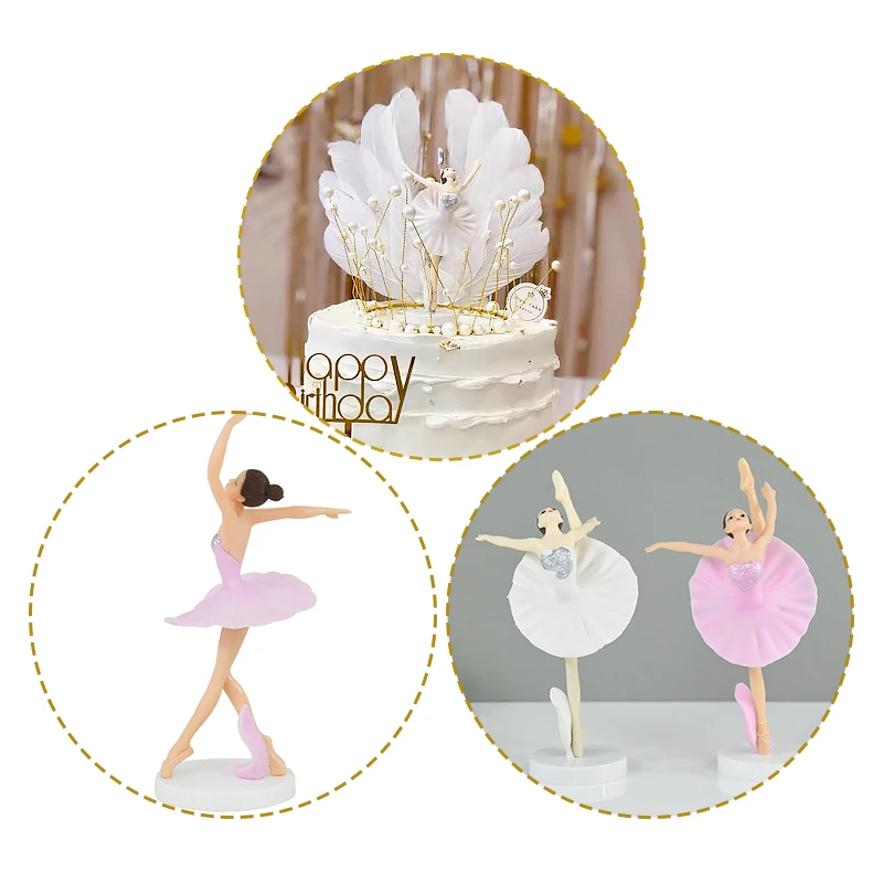 3p Cake Topper White Pink Ballerina Girl Doll Baby Shower Birthday Cake DIY Decorating Accessories Wedding Party Baking Supplies