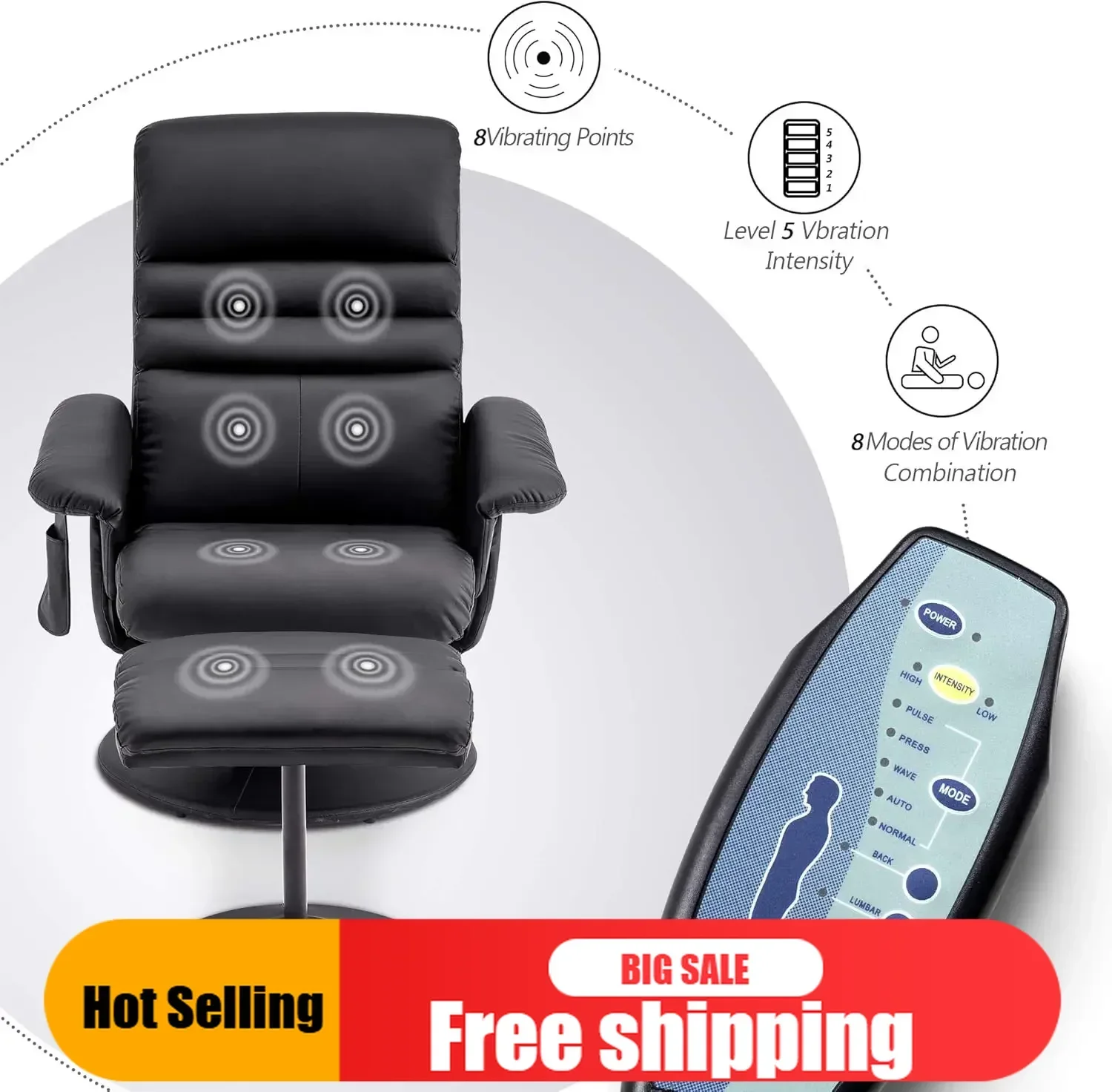 TOP-notch Recliner with Ottoman, Reclining Chair with Massage, 360 Swivel Living Room Chair Faux Leather 7902