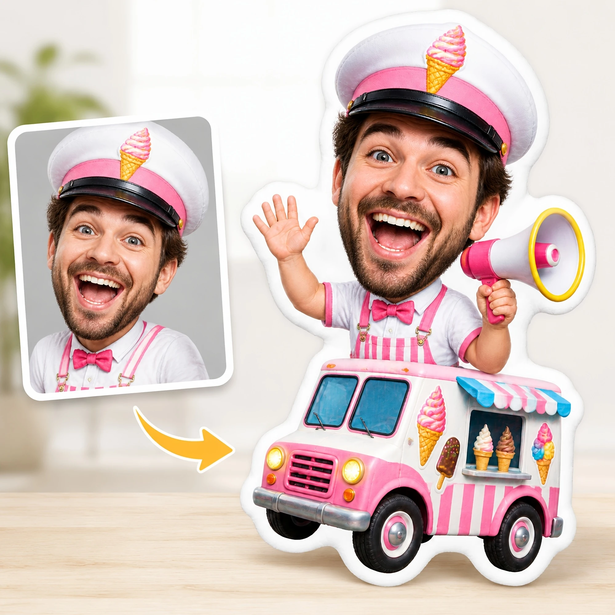 1pc 2D Flat Custom Double-Sided Printed Creative Fun Shaped Cushion Pillow with Ice Cream Truck And Vendor Design for Home Sofa