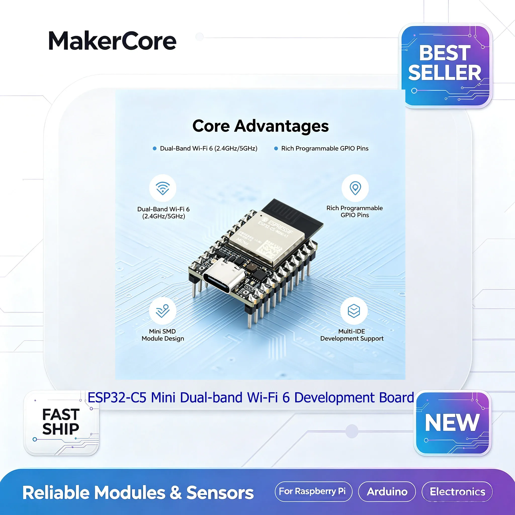 Waveshare ESP32-C5-MINI-KIT-M RISC-V Dual-Band WiFi 6 Dev Board New Arrival Zigbee Thread Matter IoT Gateway Arduino ESP-IDF