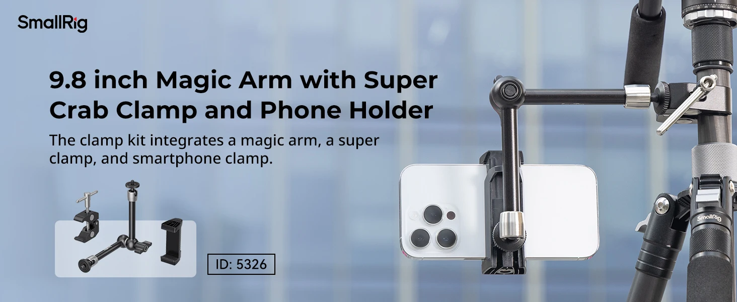 SmallRig 9,8-Zoll-Klemme in Krabbenform für Telefone mit Super-Clamp und Magic-Arm mit 1/4"-20-Schraube für Action-Kameras, Monitore, Mikrofon -5326 – Detail 1