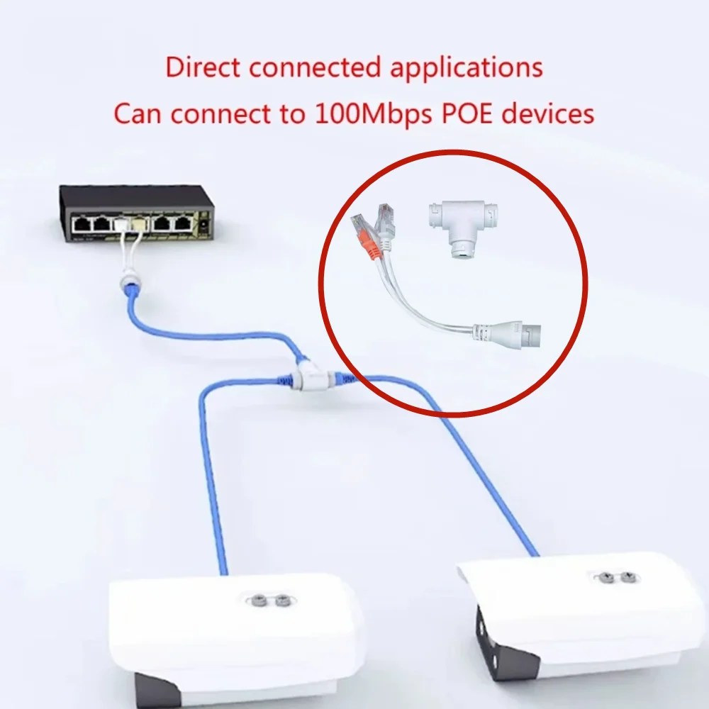 2 IN 1 POE Splitter CCTV Accessories Three Way RJ45 Head POE Adapter Cable For IP Camera Install