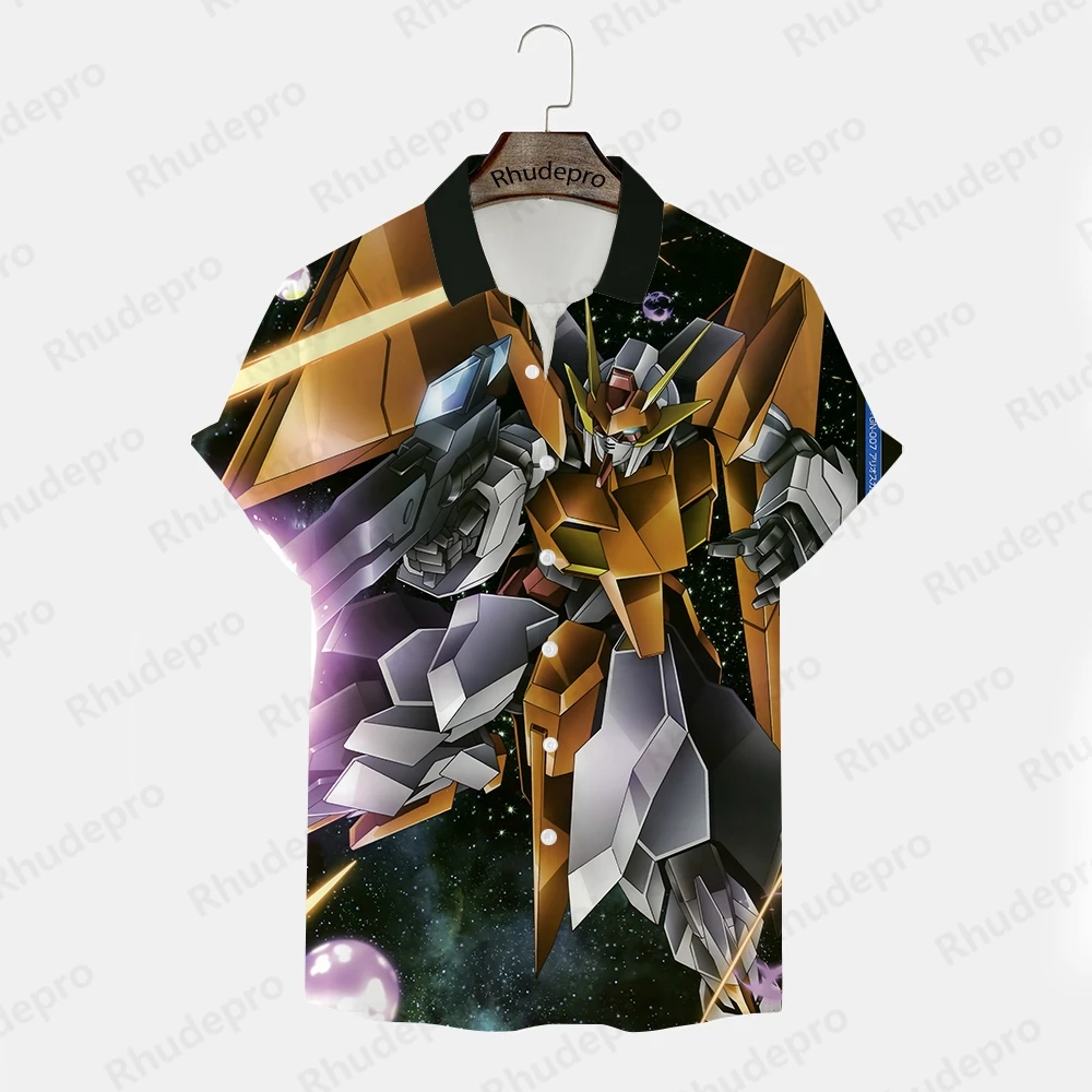 Camiseta Gundam de manga curta masculina, camisa extragrande, estilo Harajuku, tendência casual, alta qualidade, modelo, verão, novo, 2024