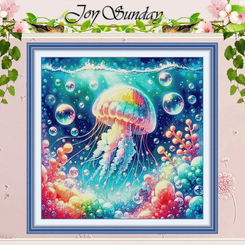 

Rainbow Jellyfish Patterns Counted Cross Stitch Set DIY 11CT 14CT 16CT HD Stamped DMC Cross-stitch Kit Embroidery Needlework