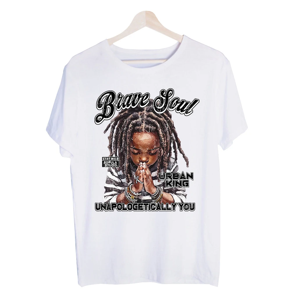 Men's Boy with Dreadlocks and Slogan Print Graphic Tee, Urban Style Short Sleeve T-Shirt for Casual Streetwear