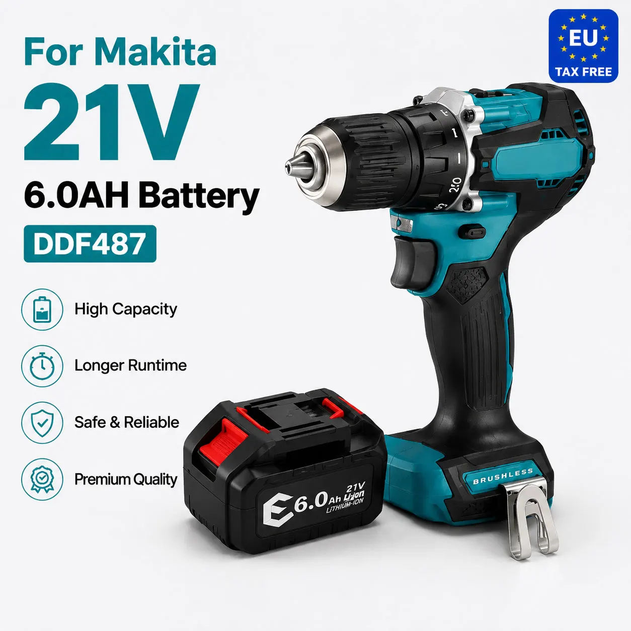 Image of 21V Wiederaufladbarer Lithium-Ionen-Akku 3Ah 6Ah 9Ah Leistung für Makita Elektrische Akku-Bohrmaschine Direkter Ersatz für Werkzeug-Ersatzteile