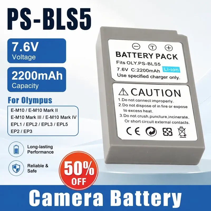 

PS-BLS5 Camera Battery 7.6V 2200mAh for Olympus E-M10 Mark II/Mark III/Mark IV EPL1 EPL2 EPL3 EPL5 EP2 EP3