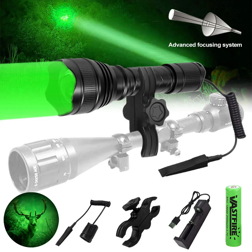 

Tactical Hunting Red/Green/White Flashlight USB Rechargeable Waterproof Torch Lamp Professional Shooting Night Scout Lights Set