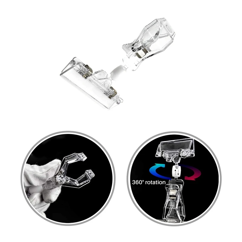 Rotatable Plastic Clip-On Holder, Display Stand, Preço, Sign Holders,Clear, Merchandise Sign Clip, 25 Pack