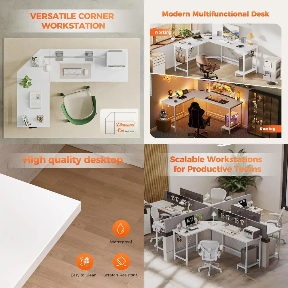 

Sturdy Corner Gaming Desk with CPU Holder, Large L-Shaped Computer Desk for Home Office and Writing