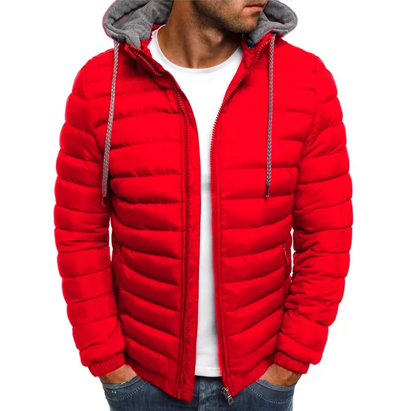 Jaqueta puffer masculina com capuz, casaco de algodão casual, corta-vento com zíper, tamanho grande, 4 cores, nova moda, outono e inverno