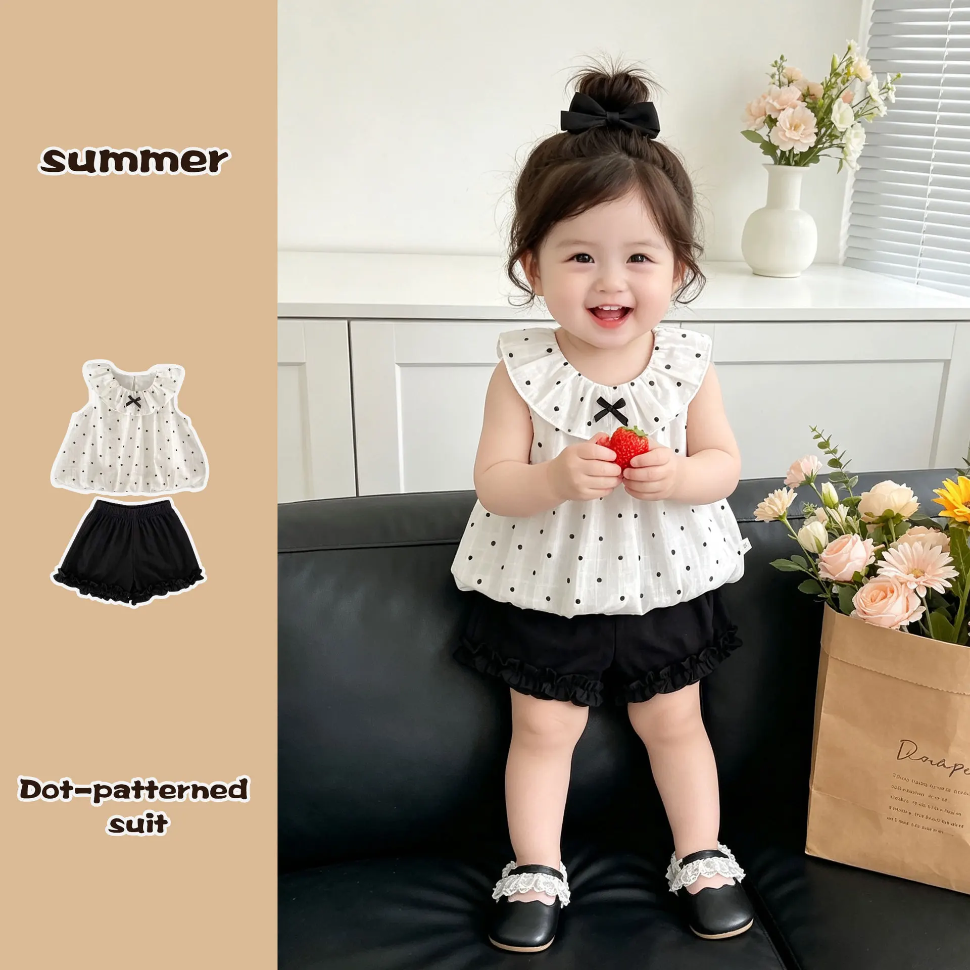 2026-new-girls'-summer-set-with-stylish-polka-dot-vest-doll-shirt-shorts-fashionable-two-piece-set-for-baby-girls