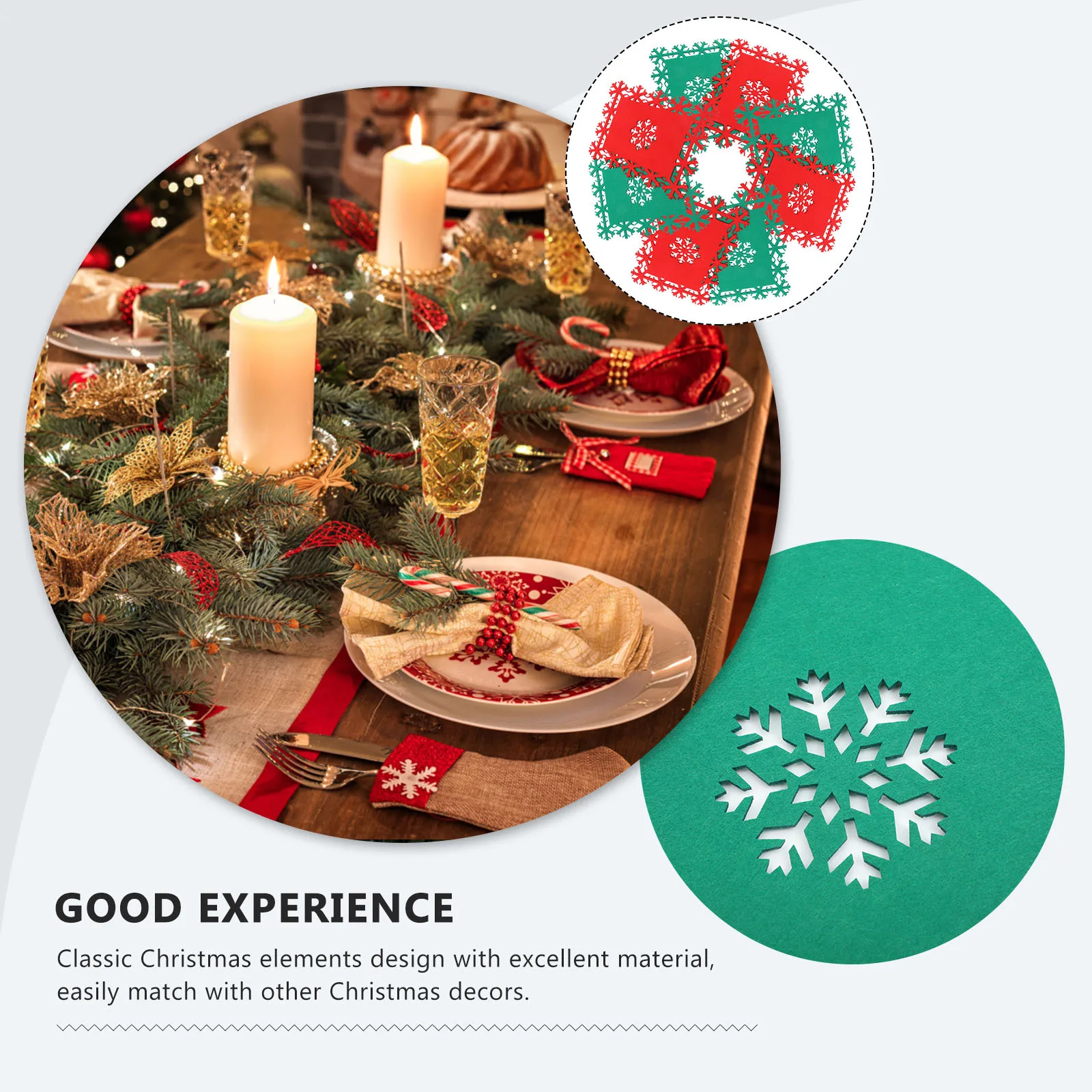

24Pcs Christmas Snowflake Placemat Felt Table Mats Heat Resistant Dining Table Decor Party Decoration Home Use