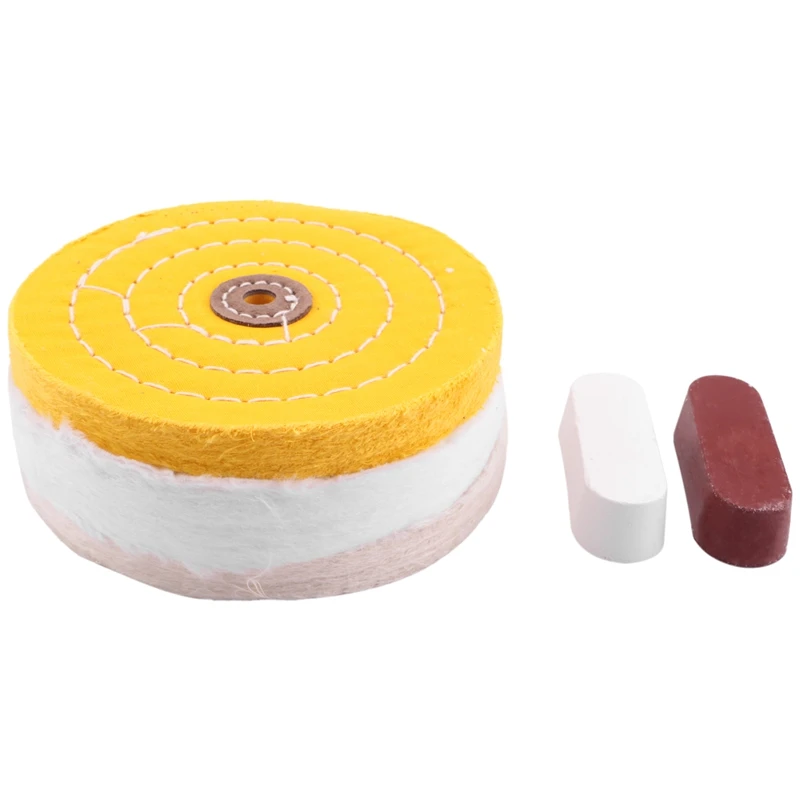 

5Pcs Buffing Polishing Wheels For Bench Grinder With Polishing Compounds Kit, White And Yellow