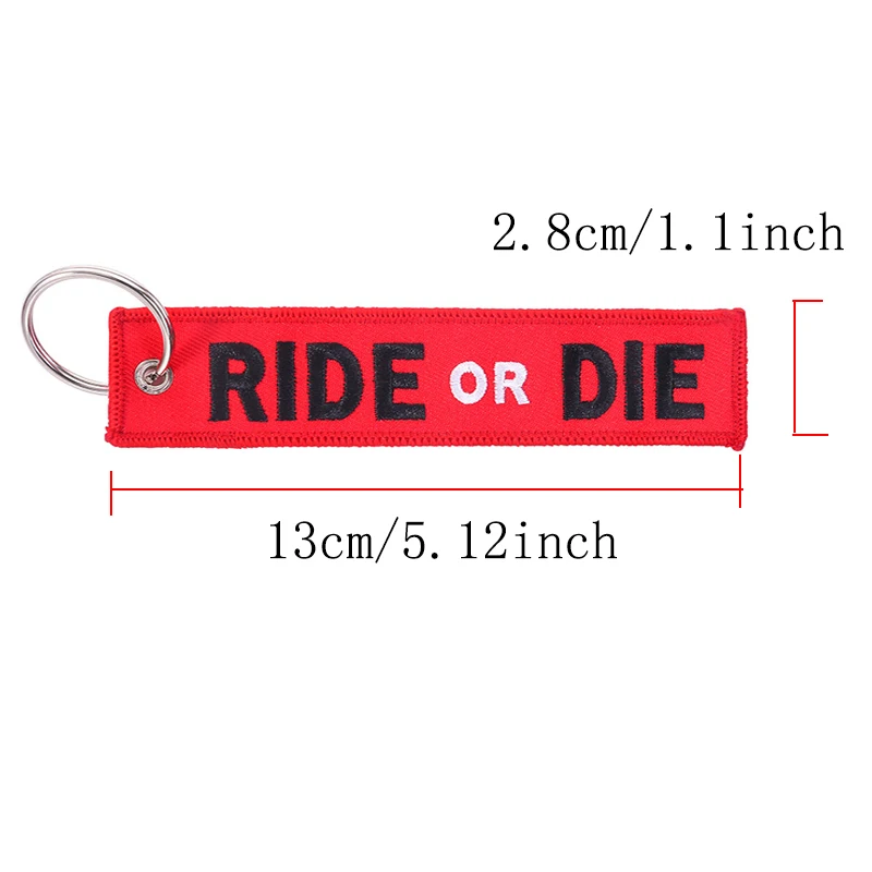 1PCS Car Keychains RIDE OR DIE Embroidery Letter Key Chain Bijoux Gifts Porte Clef Customized Key Ring Key Chain For Motors Cars