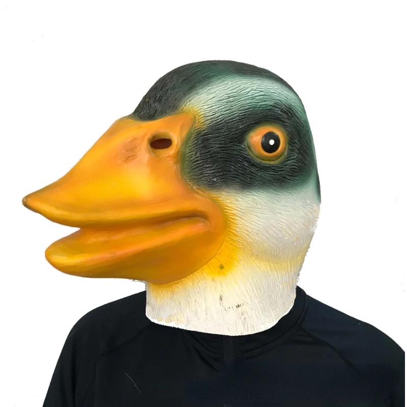 Funny Green-headed Duck Mask Cool Latex Full Face Mask for Men Queue Carnival Props Masquerade Animal Mascara Yellow Duck Masque