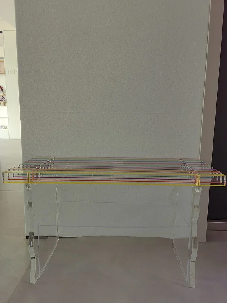 Nordic Acrylic Stools for Bedside Household Footstool for Bedroom Transparent Simple Creative Hallway Ottoman Rainbow