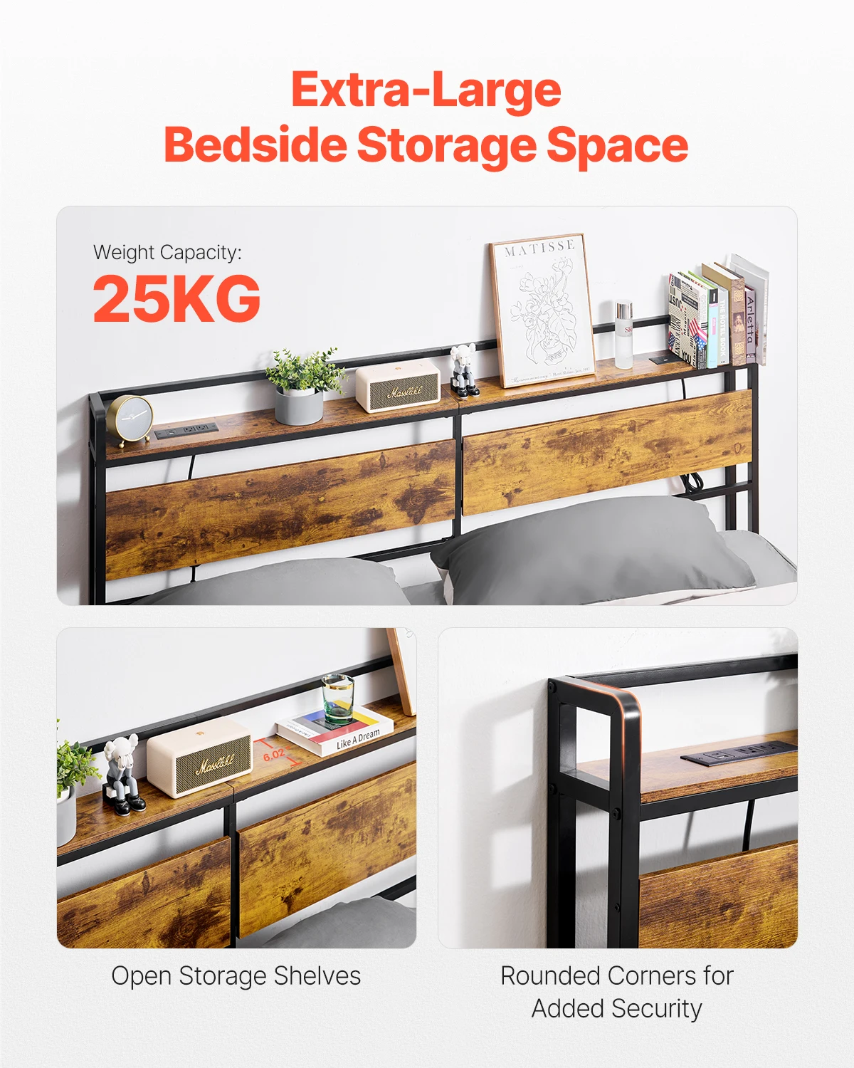 VEVOR Bed Headboard King Size Freestanding Head Board with Outlets & USB Port Adjustable Headboard for Different Bed Frames image 5